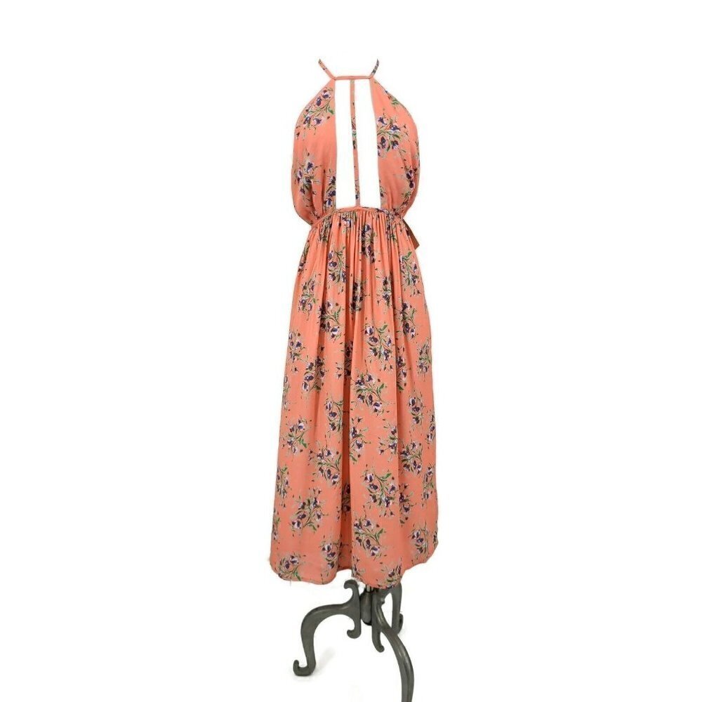 New Flynn Skye Macy Midi Dress Womens M Evening Cuts Coral Floral Rayon Pockets